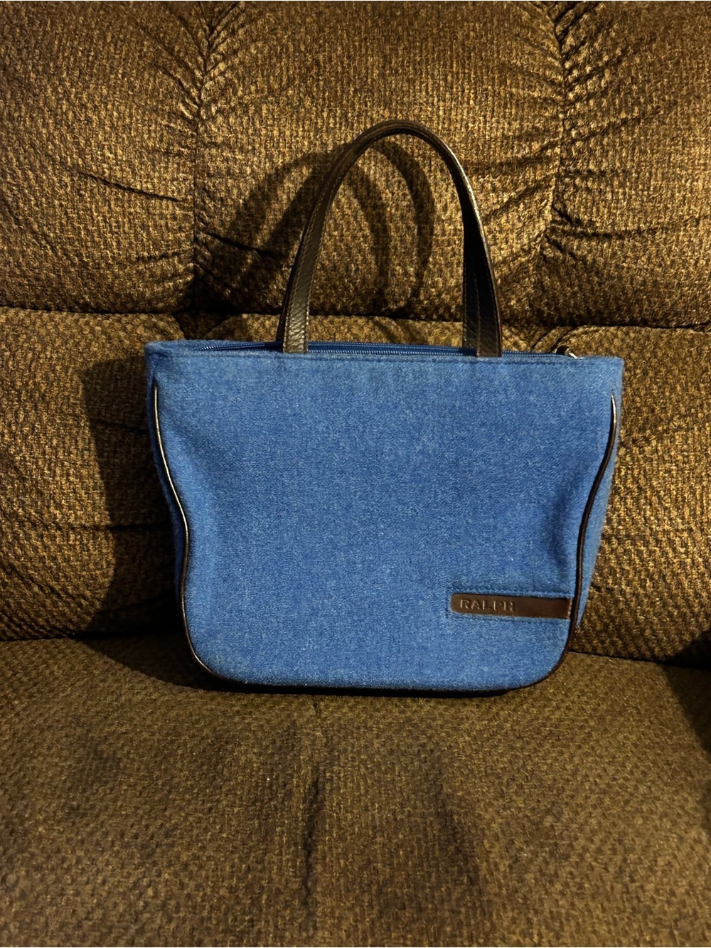 READ description! Ralph Lauren Blue Denim-Style Tote with Black Handles
